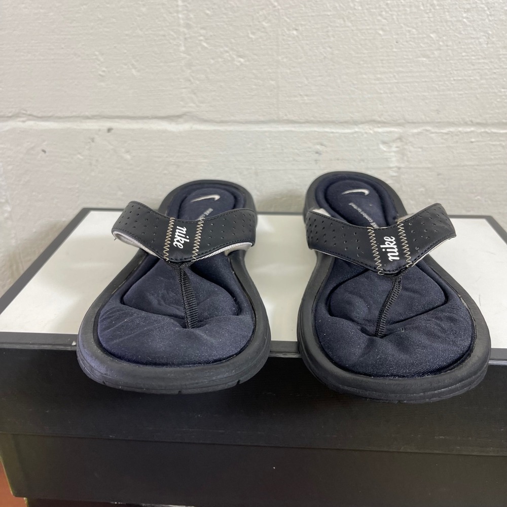 Nike Comfort 354925-011 Thong Black White Flip Flop Sandals Women's Size 8 US